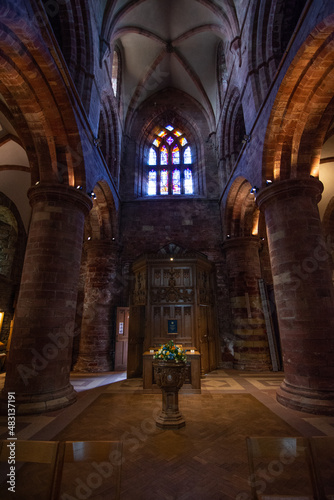 St Magnus Cathedral, Orkney, Scotland - Soaring, multi-hued sandstone originally founded by the Vikings, Britain's most northerly cathedral- Interior Shot photo