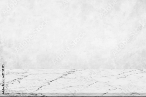 Counter top,perspective white marble with blurred white or light grey marble stone natural texture background design of decoration .clean background.Used for montage or display product backdrop. photo