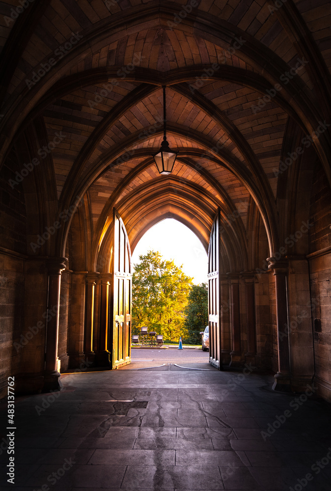 Glasgow University - Archway - Stunning stonework in the northern courtyard entrance to Glasgow University, Glasgow, Scotland.