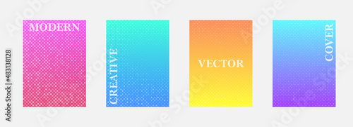Vector halftone cover design templates. Layout set for covers of books, albums, notebooks, reports, magazines. Dot halftone gradient effect, modern abstract design. Planner and diary cover for print.