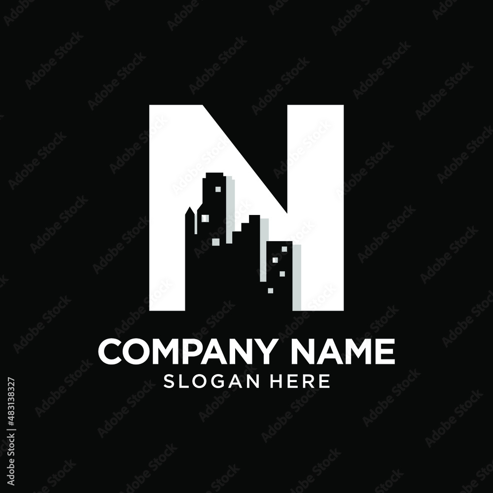 Naklejka premium Letter N City Building Logo Design Template Inspiration, Vector Illustration.
