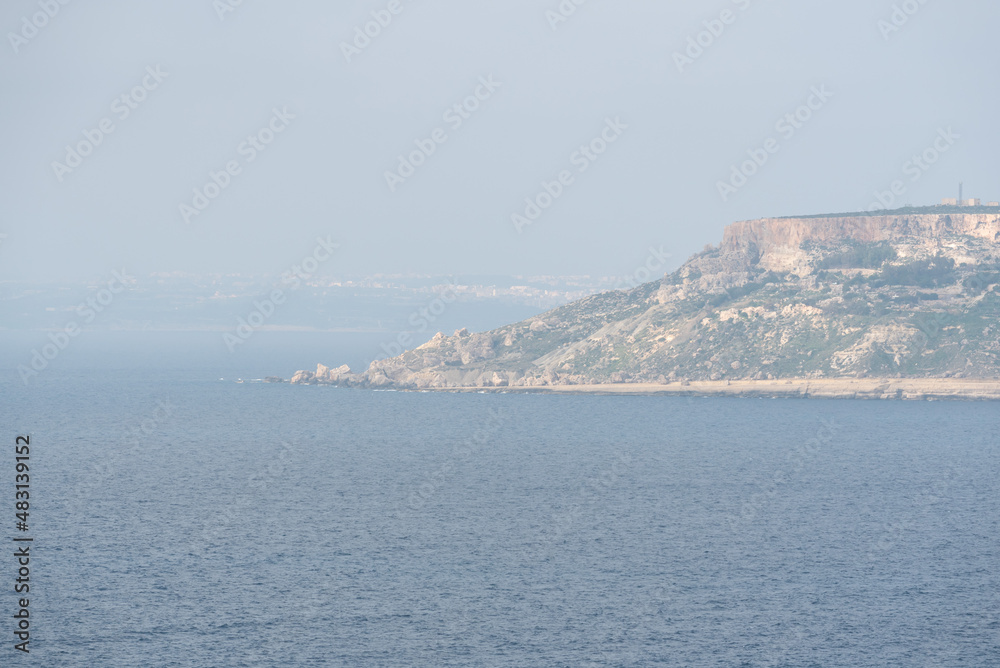 The rocks at the coastal line of Manikata and the Mediterranean sea, Malta