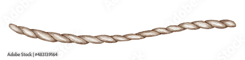 hand drawn rope with knot. Fibre bow Isolated on white background. Watercolor illustration