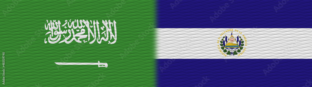 El Salvador and Saudi Arabia Fabric Texture Flag – 3D Illustration