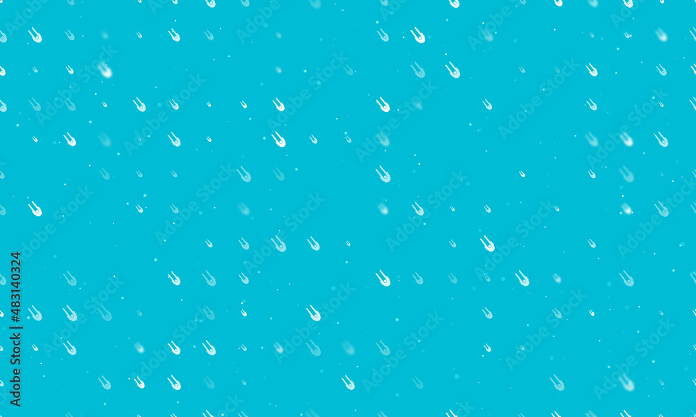 Seamless background pattern of evenly spaced white solo bobsleigh symbols of different sizes and opacity. Vector illustration on cyan background with stars