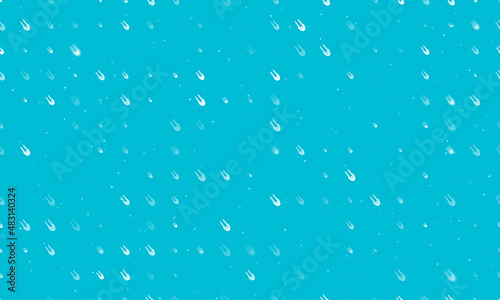 Seamless background pattern of evenly spaced white solo bobsleigh symbols of different sizes and opacity. Vector illustration on cyan background with stars