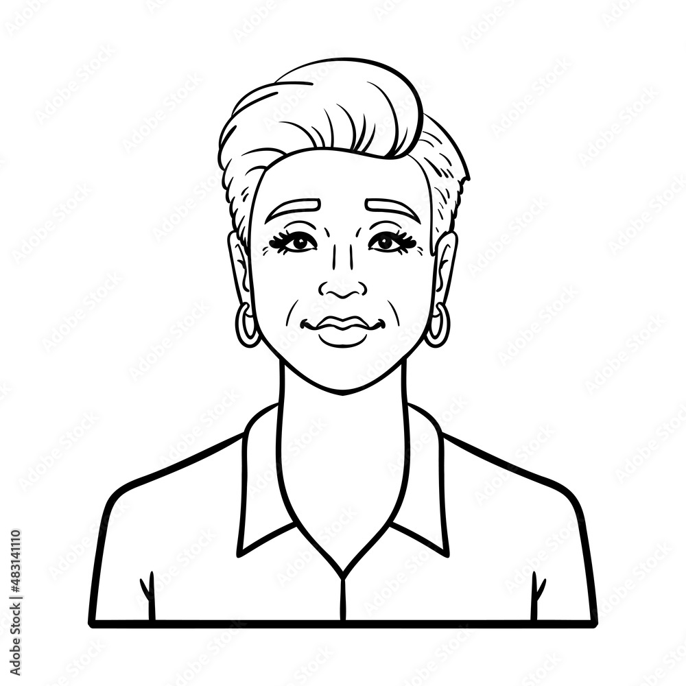 business woman with shirt and short hair. Monochrome avatar outline comic. business woman with shirt and short hair. Monochrome avatar outline comic.
