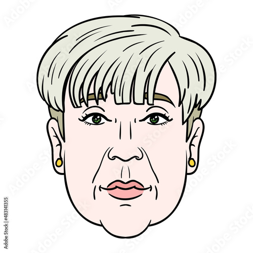 woman with short hairstyle. Old senior face vector.