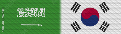 South Korea and Saudi Arabia Fabric Texture Flag – 3D Illustration