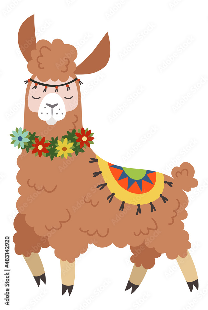 Fototapeta premium Calm llama. Cute alpaca character. Relax symbol
