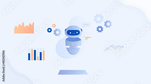 Blue robot character mascot basic action set