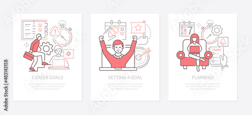Setting career goals - modern line design style banners set