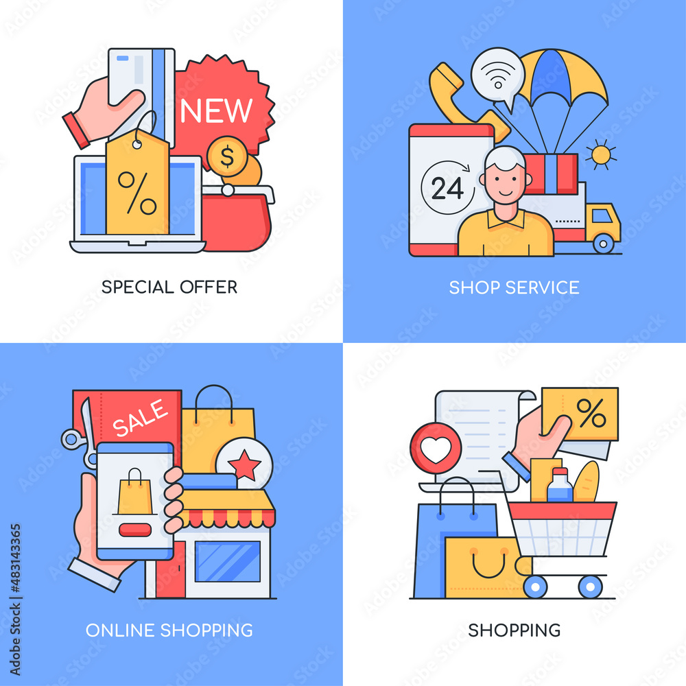 Online shopping and sale - set of line design style illustrations Online shopping and sale - set of line design style illustrations