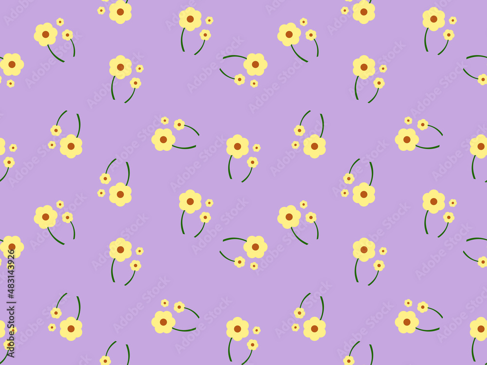 Flower cartoon character seamless pattern on purple background. Flower cartoon character seamless pattern on purple background.