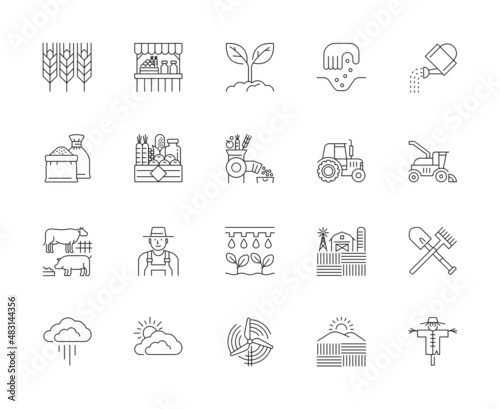 A set of line icons, farming, agriculture, icons, vector illustration.