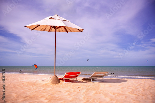 Beach chairs and umbrellas on the beach