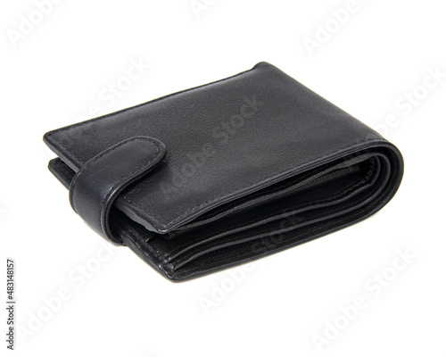 Black leather wallet elegant for man isolated on the white background