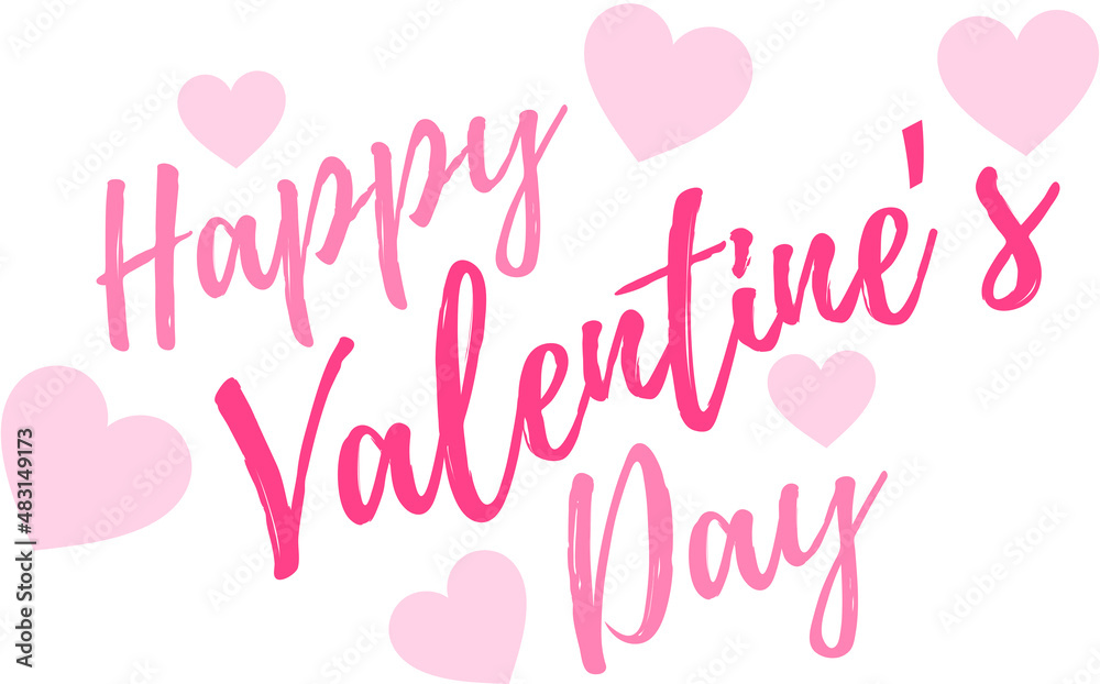 Happy Valentines day text with pink hearts no background