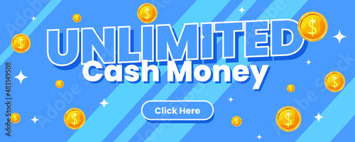 Unlimited Cash Money Prizes Reward Online Games Web Banner Template Design Vector