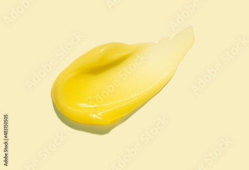 Cosmetic mango banana yellow lip gel cream balm texture smudge 