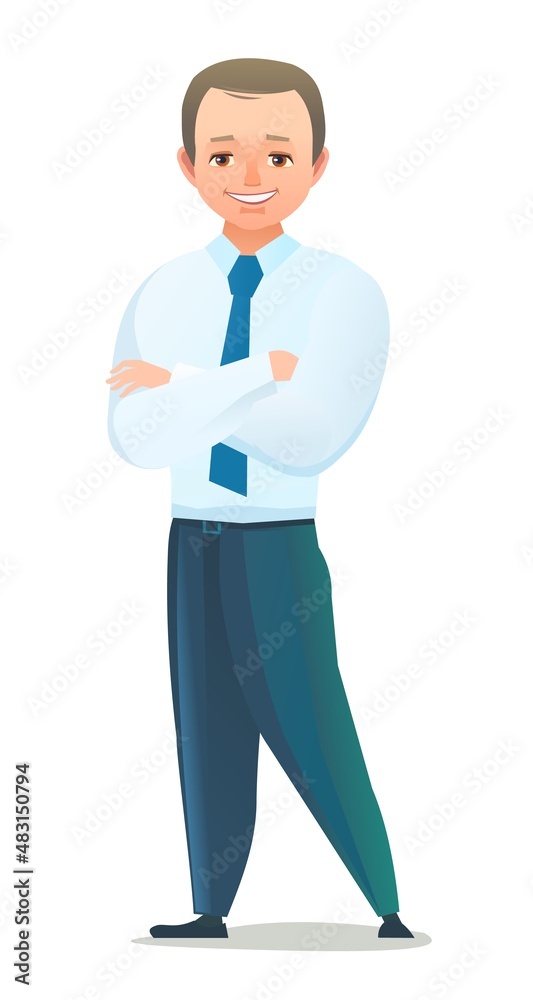 Pretty boy student. Cheerful guy. Standing pose. Cartoon flat design in comic style. Single character. Illustration isolated on white background. Vector Pretty boy student. Cheerful guy. Standing pose. Cartoon flat design in comic style. Single character. Illustration isolated on white background. Vector