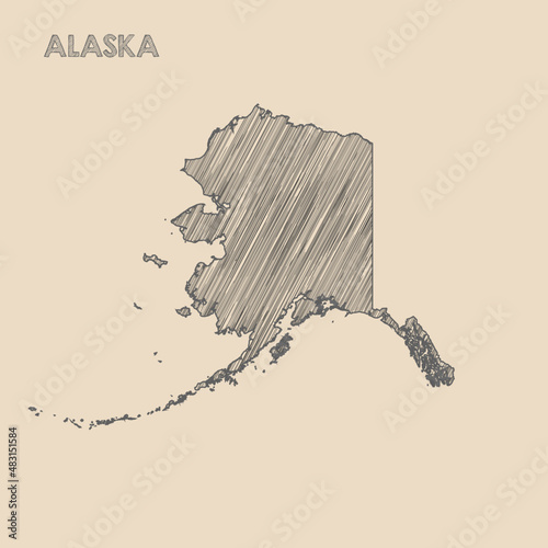 Alaska map hand drawn Sketch background vector,
Alaska freehand Sketch map,
vintage hand drawn map.