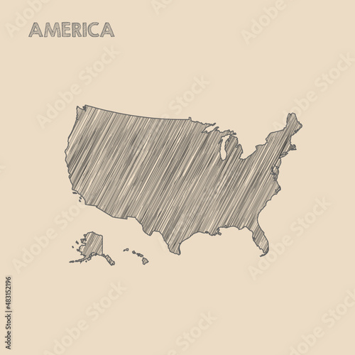 USA MAP hand drawn Sketch background vector,
united states freehand Sketch map,
America vintage hand drawn map.