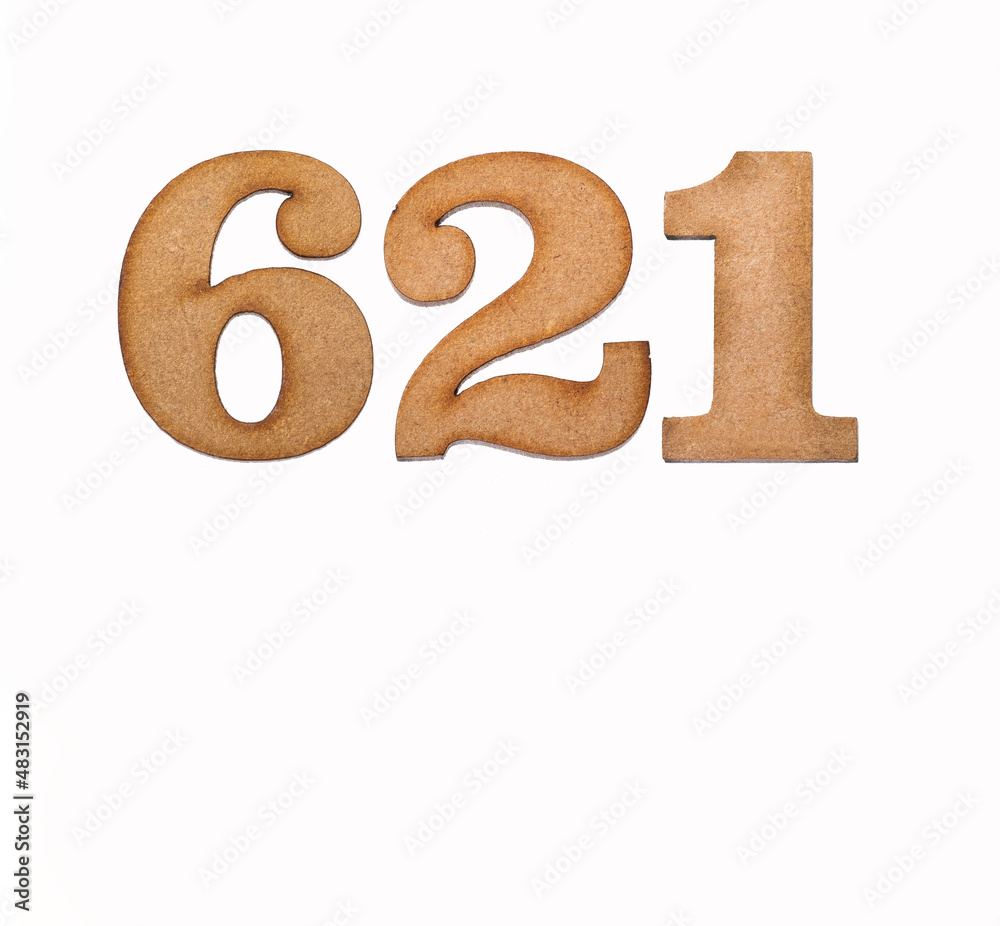 Number 621 - Piece of wood isolated on white background Number 621 - Piece of wood isolated on white background