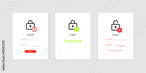 Login user verification form collection. Email and password authentication ui minimal element illustration.