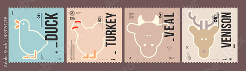 Print op canvas Duck, turkey, veal, venison