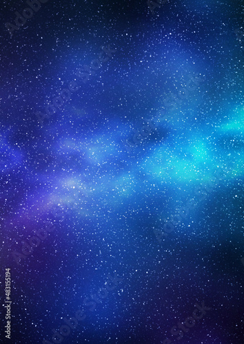 Fotografija Night starry sky and bright blue green galaxy, vertical background