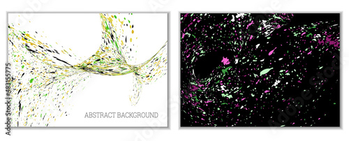Multicolored paint splashes, smears, dust particles and debris are carried by the wind. A set of two templates. Design template for the design of banners, posters, booklets, covers, magazines. EPS 10