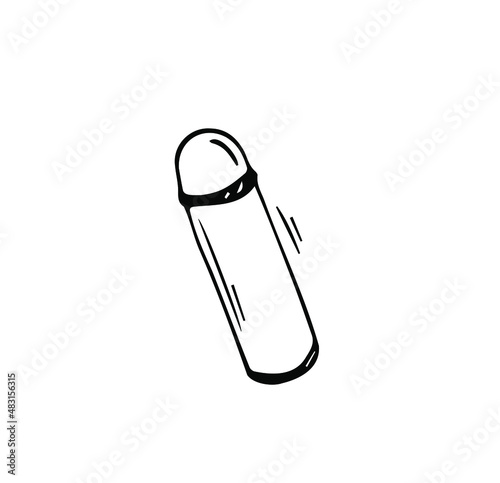 Vacuum flask with handle on white background is isolated. Thermos bottle for hiking, camping