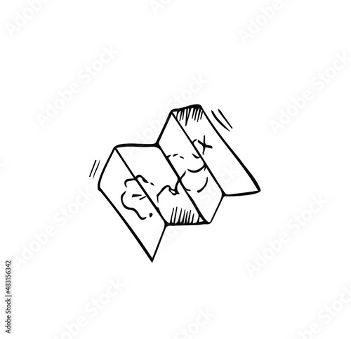 Paper folded map with a route editable doodle hand drawn icon. Map for camping, hiking, local tourism illustration