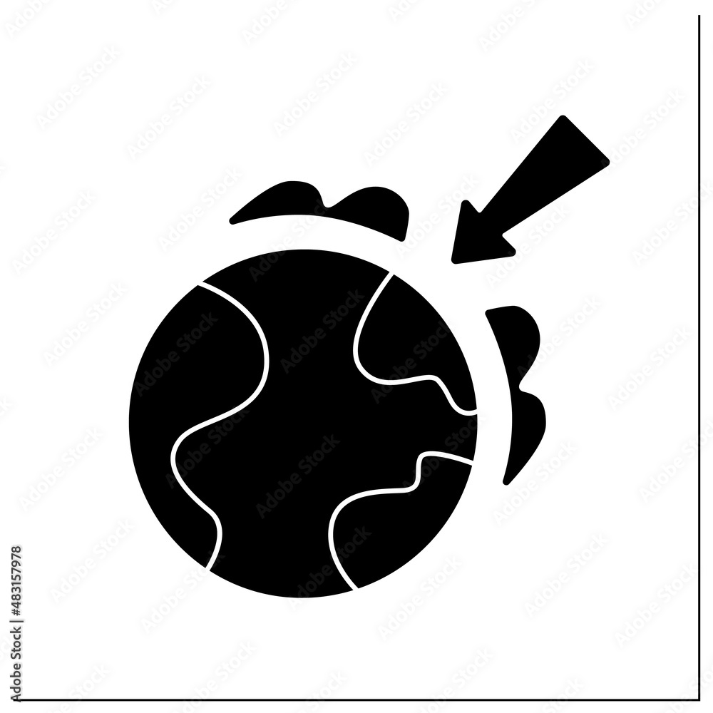 Ozone layer glyph icon. Earth globe with arrow. Concept of ozone screen ...