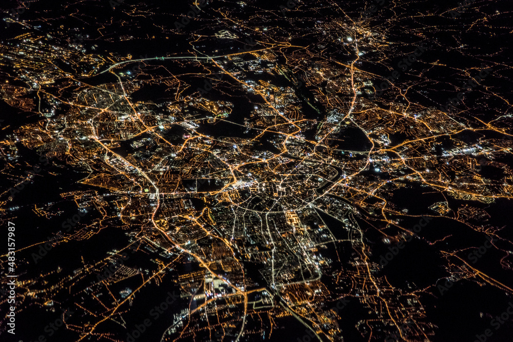 Kraków z lotu ptaka nocą / Aerial view of Kraków at night / Małopolskie 
 - obrazy, fototapety, plakaty 
