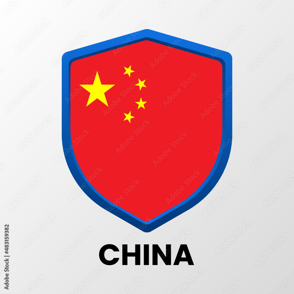 The national flag of People's Republic of China in the form of a shield on a light background The national flag of People's Republic of China in the form of a shield on a light background