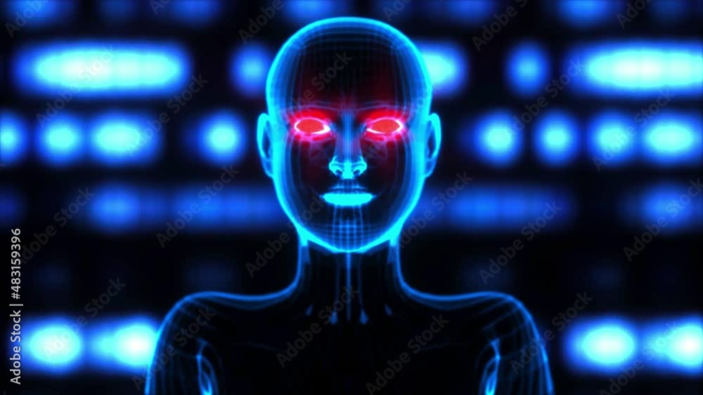 artificial intelligence in the form of a digital wireframe head (3d rendering) artificial intelligence in the form of a digital wireframe head (3d rendering)