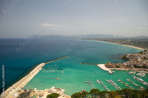 Fototapeta Naklejka Na Ścianę i Meble -  Scenic view from above with the marina and the beaches of Castellammare del Golfo, Trapani province, Sicily