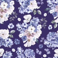 Wandcirkels Pantone 2022 very peri Aquarel bloemen op lila achtergrond  © марина васильева
