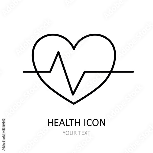 Human heart and heartbeat. Linear icon. Vector drawing.