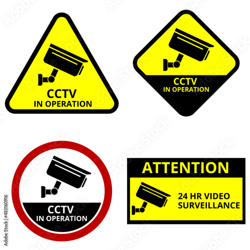 cctv in operation, video surveillance signs - vector