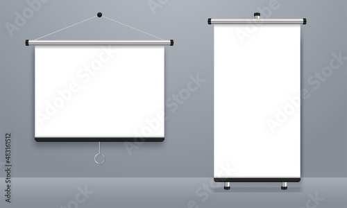 Empty Projection screen, Presentation board, blank whiteboard for conference