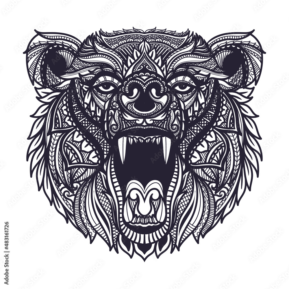 Fototapeta premium Hand drawn doodle zentangle bear head illustration
