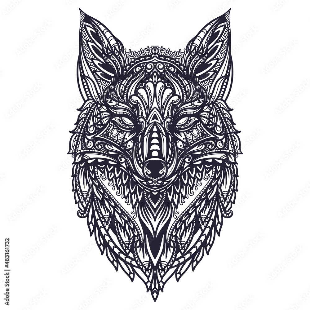 Obraz premium Hand drawn doodle zentangle fox illustration