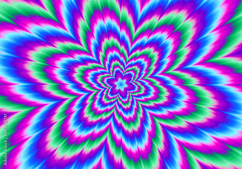 Pulsing colorful flower. Optical illusion of movement.
