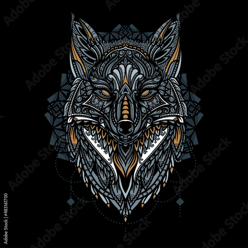hand drawn ethnic fox head illustration