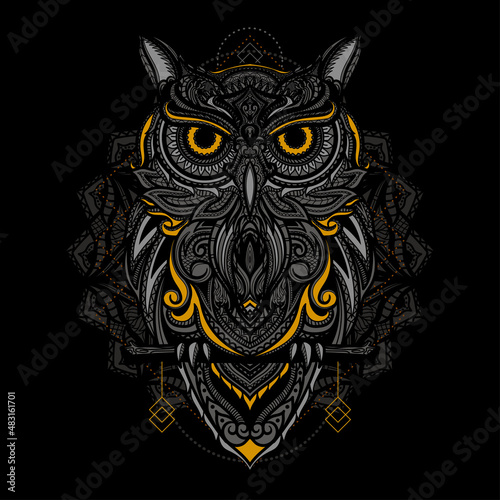 hand drawn ethnic owl illustration