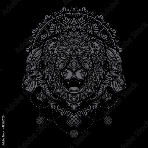 hand drawn ethnic lion head illustration