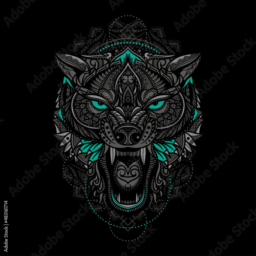 hand drawn ethnic wolf head illustration